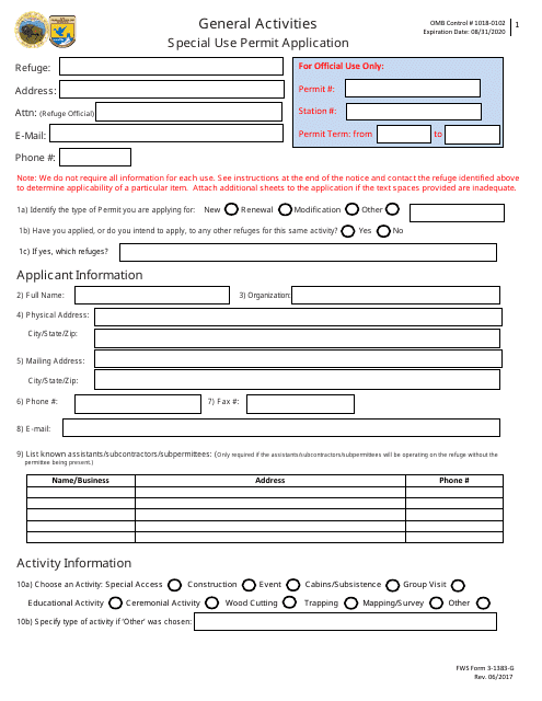 FWS Form 3-1383-G  Printable Pdf