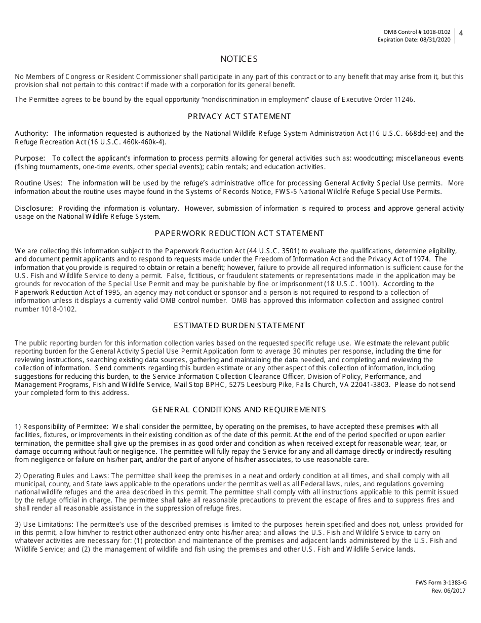 FWS Form 3-1383-G Special Use Permit Application - General Activities, Page 4