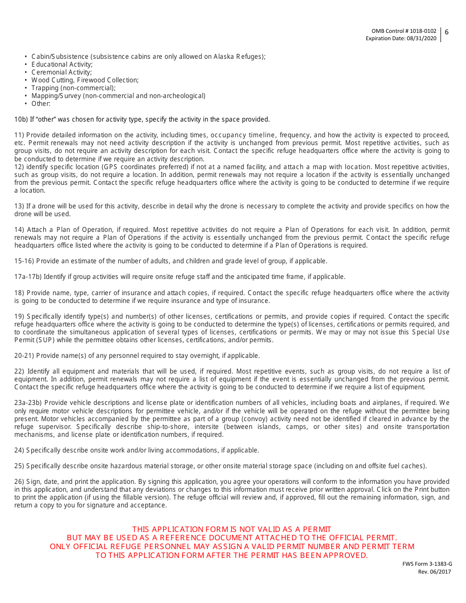 FWS Form 3-1383-G Special Use Permit Application - General Activities, Page 6