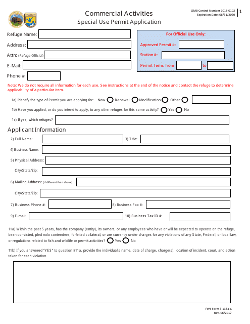 FWS Form 3-1383-С  Printable Pdf