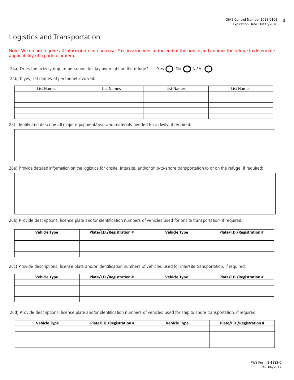 FWS Form 3-1383- Special Use Permit Application - Commercial Activities, Page 4