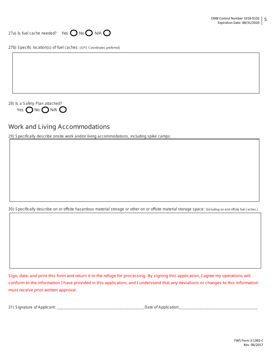 FWS Form 3-1383- Special Use Permit Application - Commercial Activities, Page 5