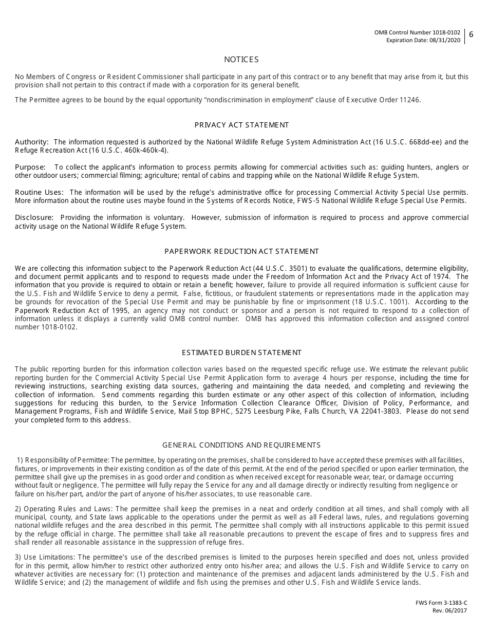 FWS Form 3-1383- Special Use Permit Application - Commercial Activities, Page 6