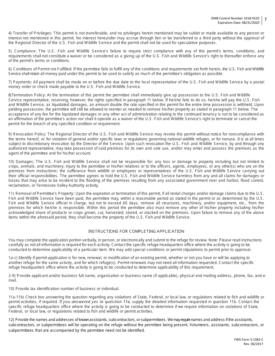 FWS Form 3-1383- Special Use Permit Application - Commercial Activities, Page 7