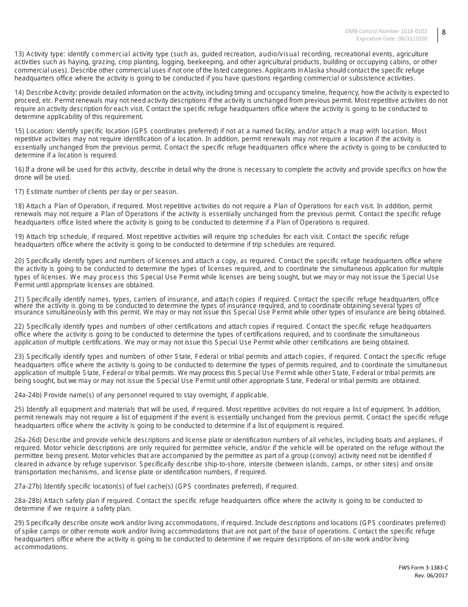 FWS Form 3-1383- Special Use Permit Application - Commercial Activities, Page 8