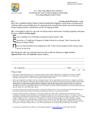 Document preview: FWS Form 3-2484 Certificate for Sale of Alaska Native Handcrafts Including Migratory Bird Parts