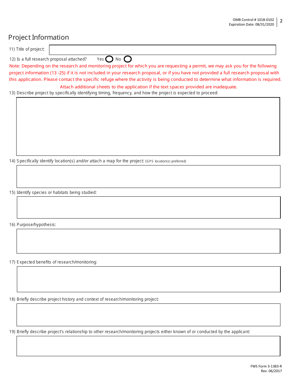 FWS Form 3-1383-R Special Use Permit Application - Research and Monitoring, Page 2