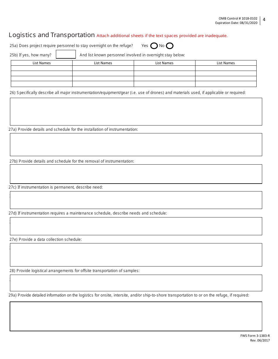 FWS Form 3-1383-R Special Use Permit Application - Research and Monitoring, Page 4