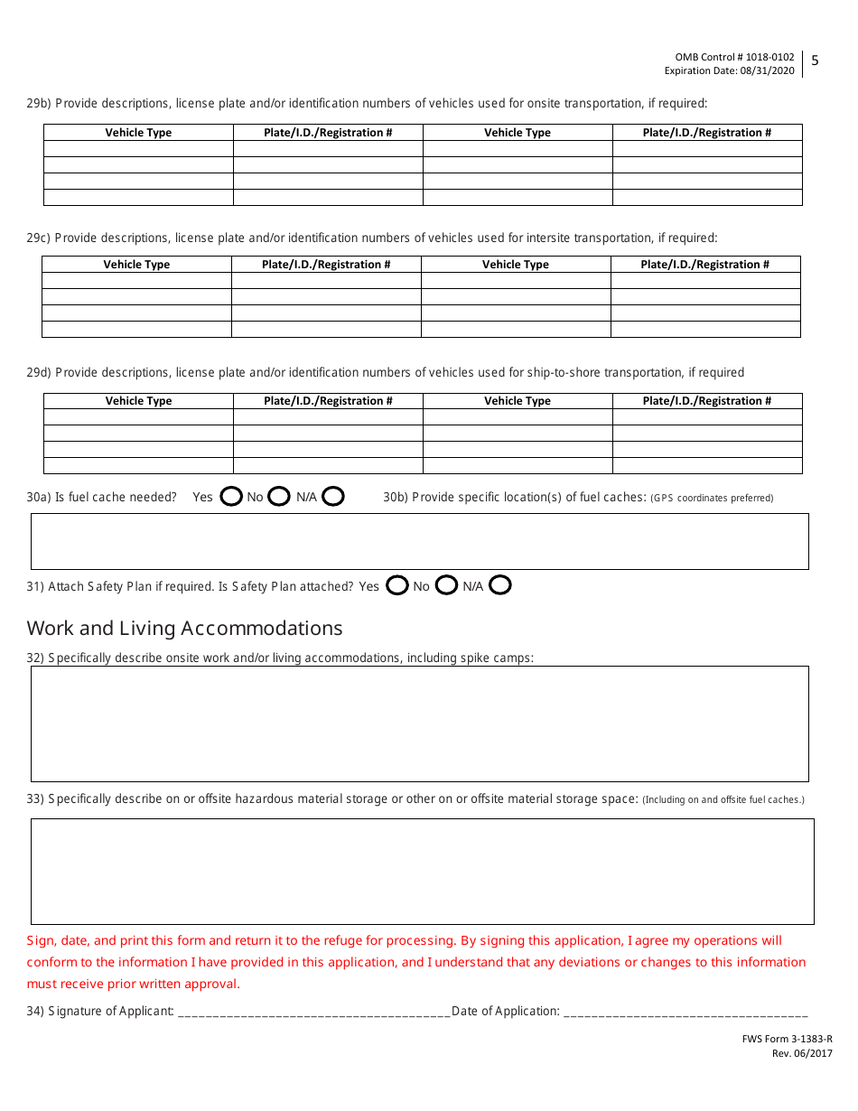 FWS Form 3-1383-R Special Use Permit Application - Research and Monitoring, Page 5