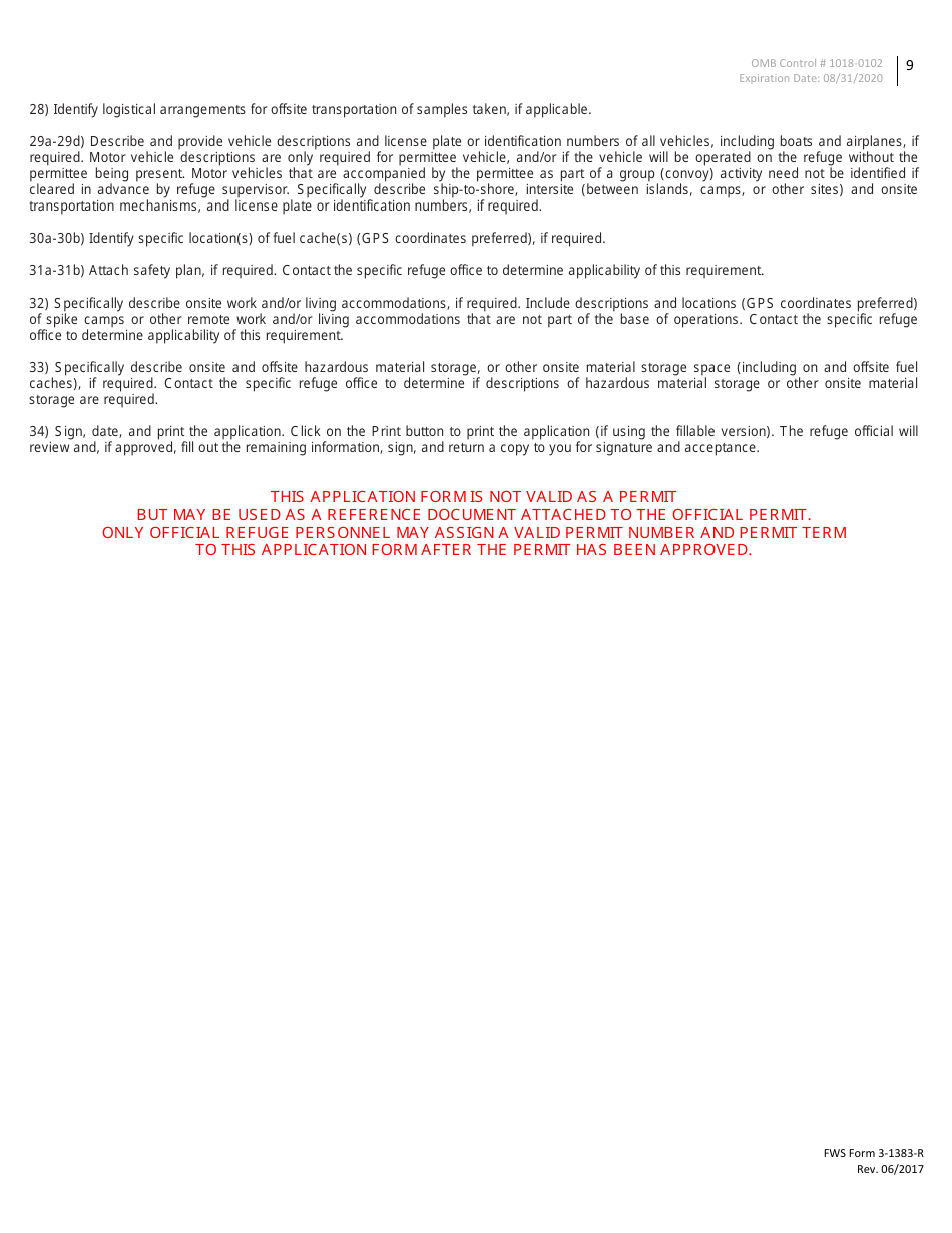 FWS Form 3-1383-R Special Use Permit Application - Research and Monitoring, Page 9