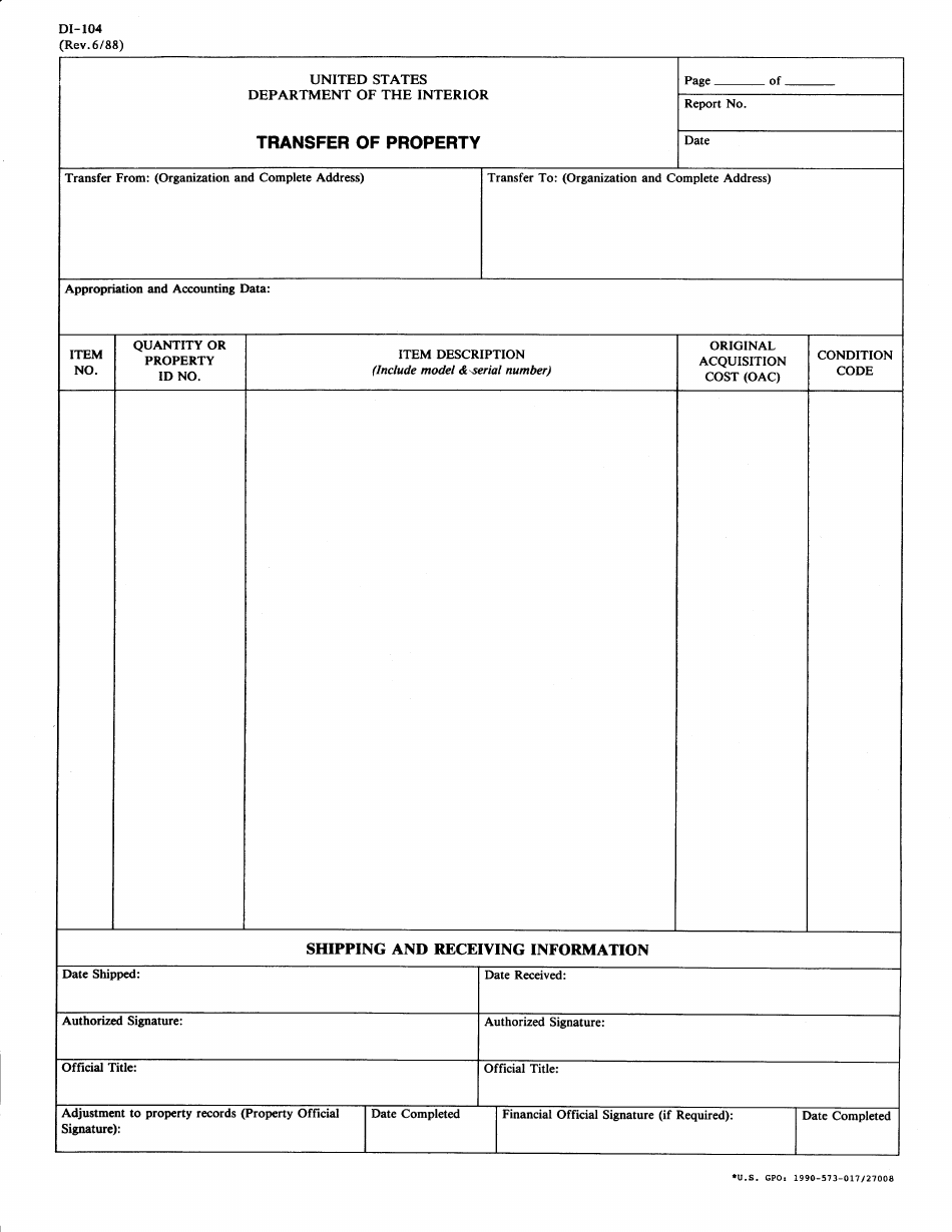 Form DI-104 Transfer of Property, Page 1