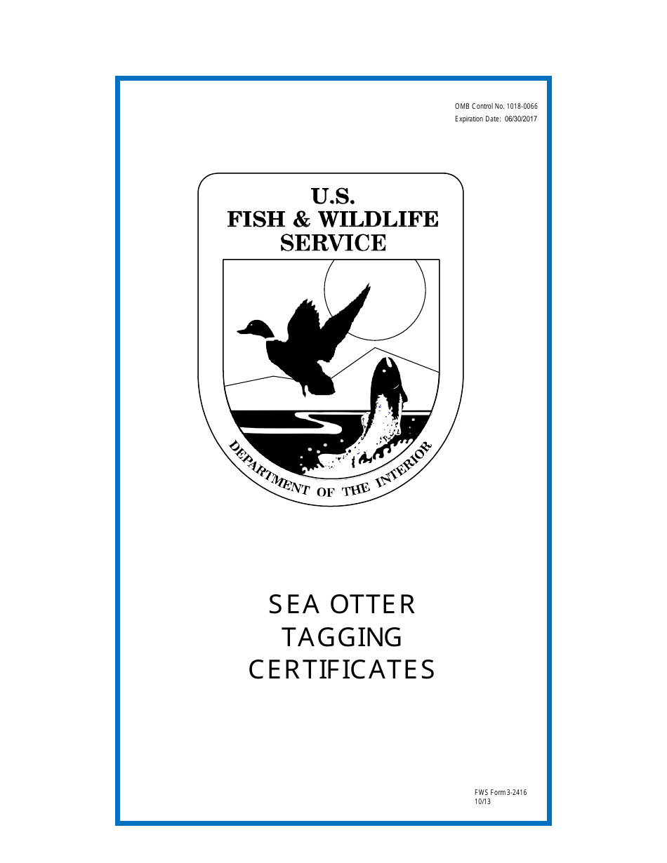 FWS Form 3-2416 Sea Otter Certificate, Page 1