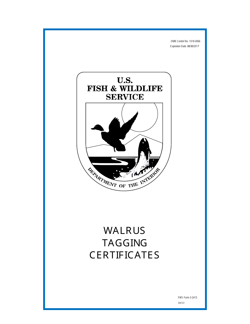 FWS Form 3-2415 Walrus Certificate, Page 1