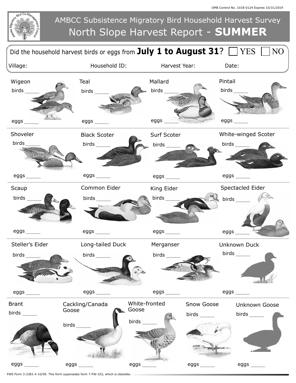 FWS Form 3-2381-4 North Slope Harvest Report, Page 3