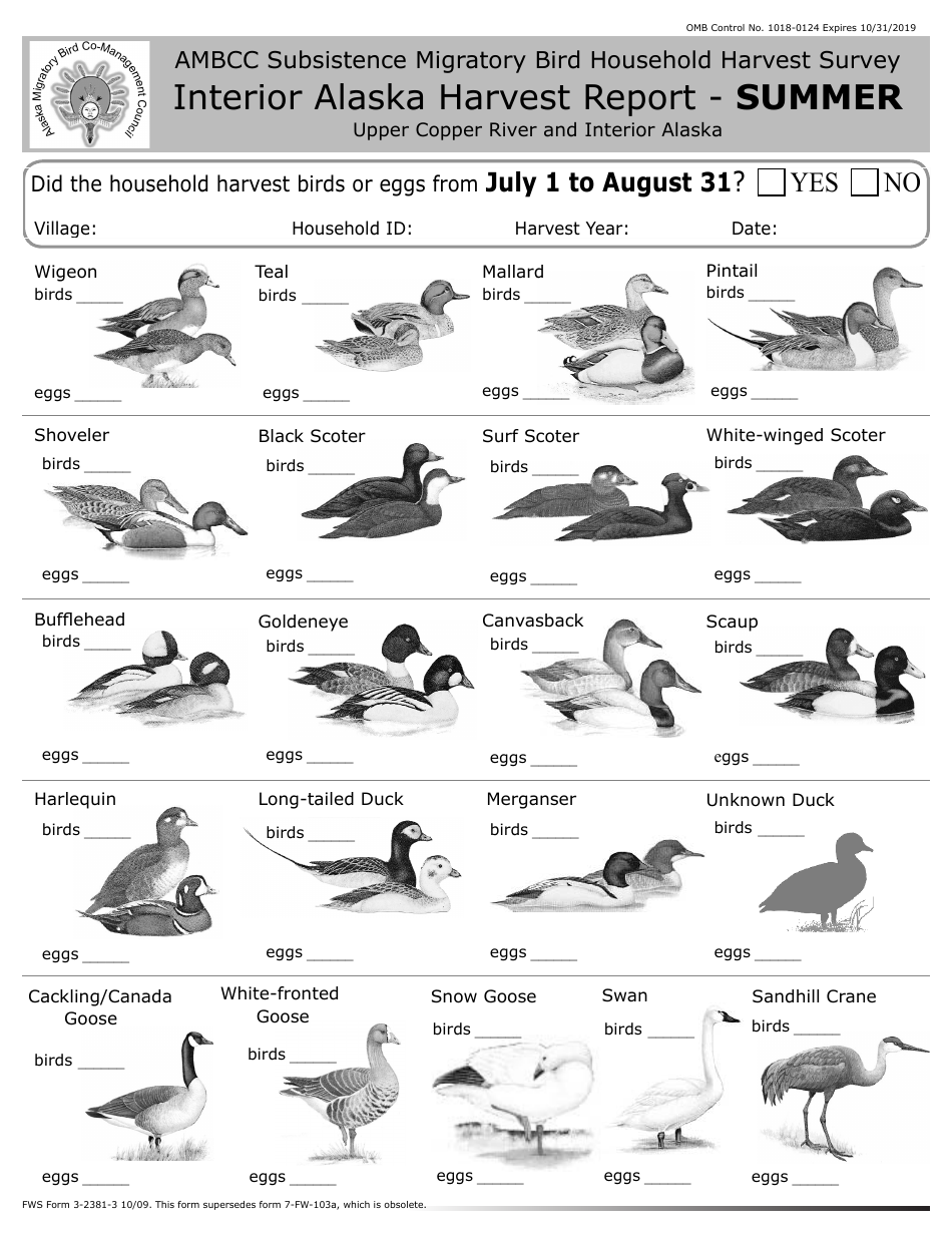 FWS Form 3-2381-3 Interior Alaska Harvest Report, Page 3