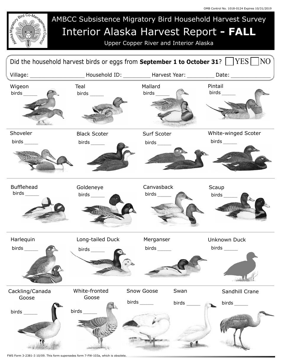 FWS Form 3-2381-3 Interior Alaska Harvest Report, Page 5