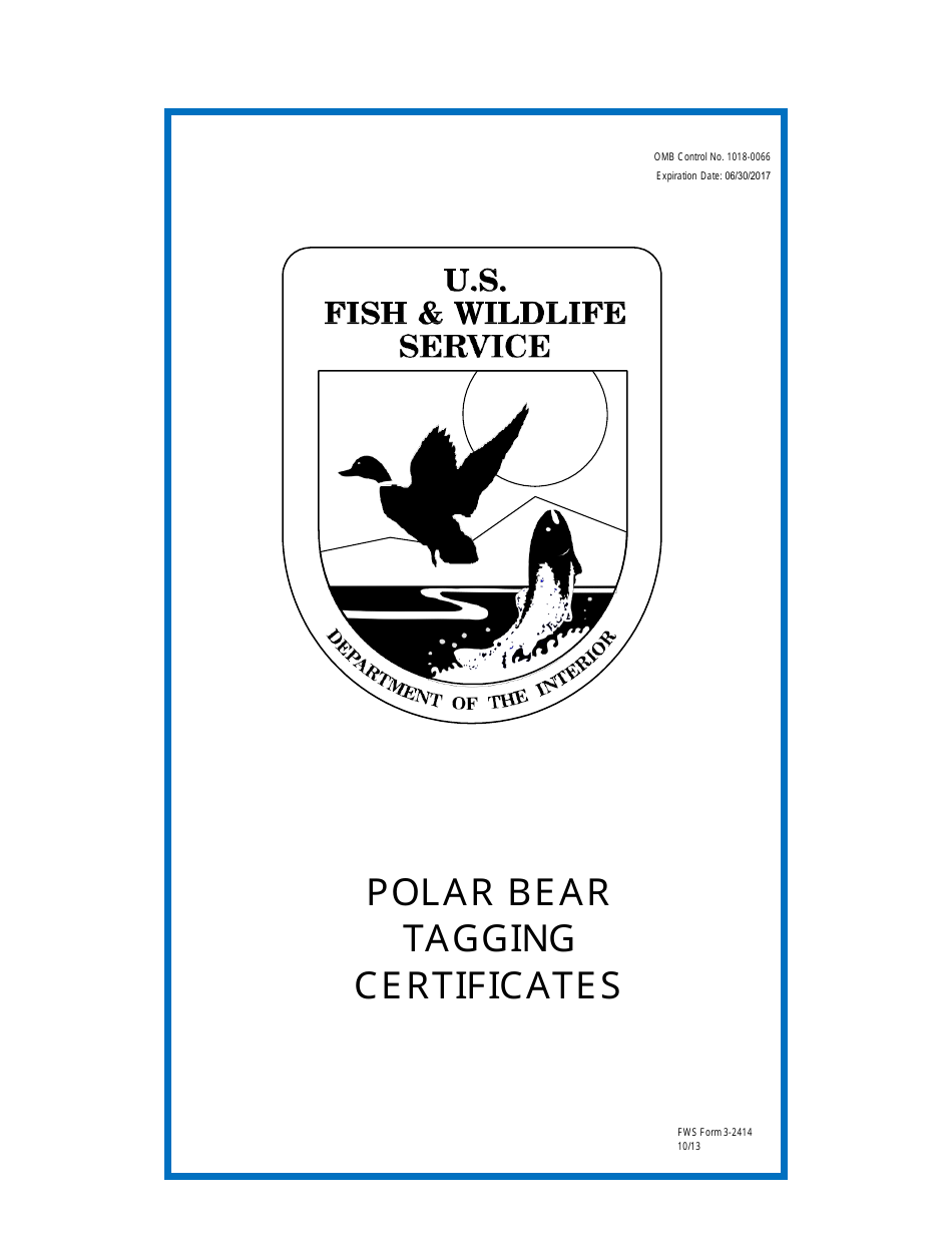 FWS Form 3-2414 Polar Bear Certificate, Page 1