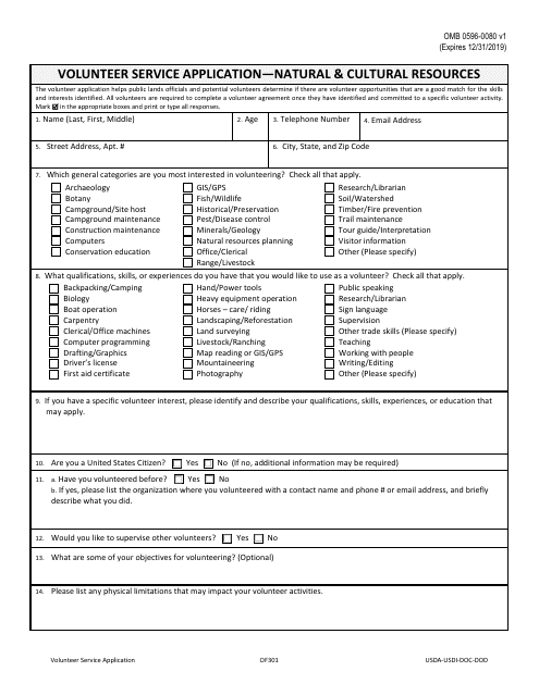 Form OF301 Volunteer Service Application - Natural & Cultural Resources