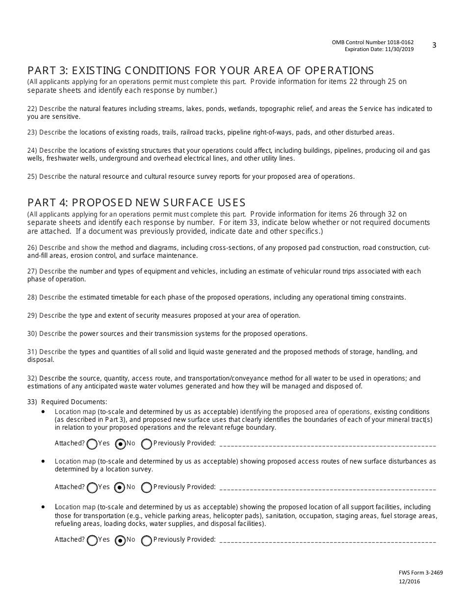 FWS Form 3-2469 Special Use Permit Application - Oil and Gas Operations, Page 3