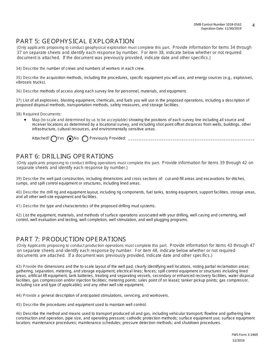 FWS Form 3-2469 Special Use Permit Application - Oil and Gas Operations, Page 4
