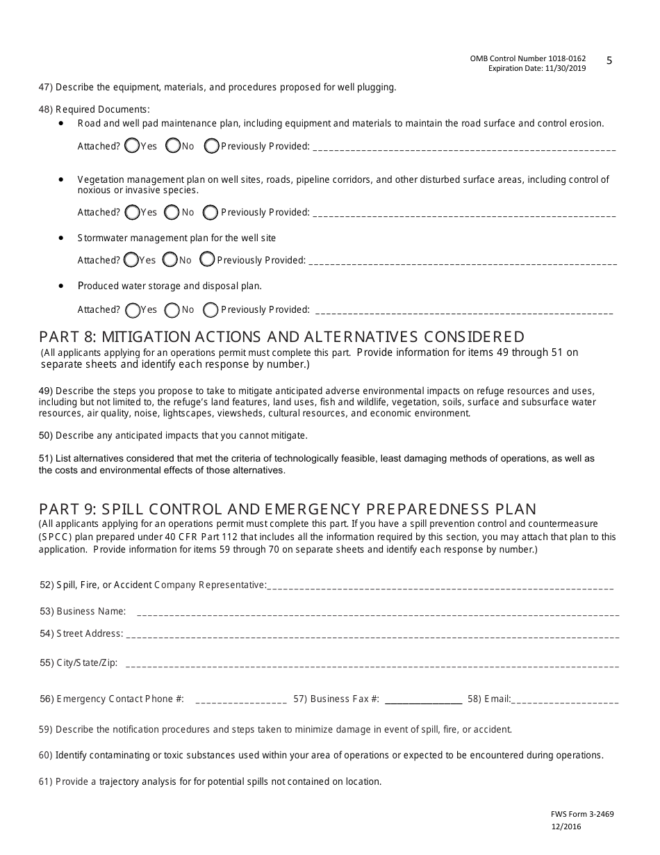 FWS Form 3-2469 Special Use Permit Application - Oil and Gas Operations, Page 5