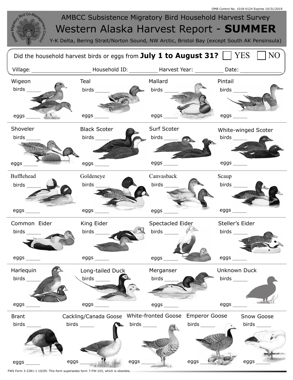 FWS Form 3-2381-1 Western Alaska Harvest Report, Page 3