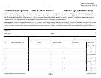 Document preview: Form 301B Volunteer Service Agreement'"natural & Cultural Resources - Volunteer Sign-Up Form for Groups
