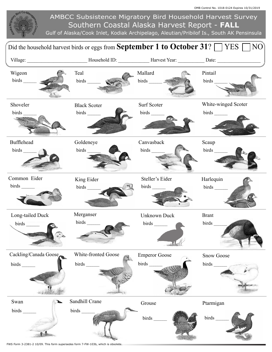 FWS Form 3-2381-2 Southern Coastal Alaska Harvest Report, Page 5