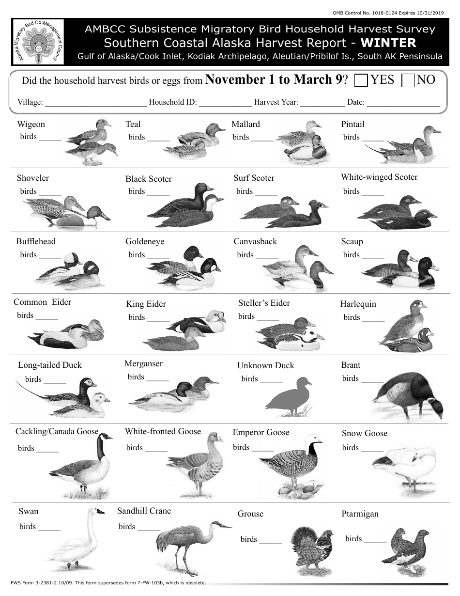 FWS Form 3-2381-2 Southern Coastal Alaska Harvest Report, Page 7