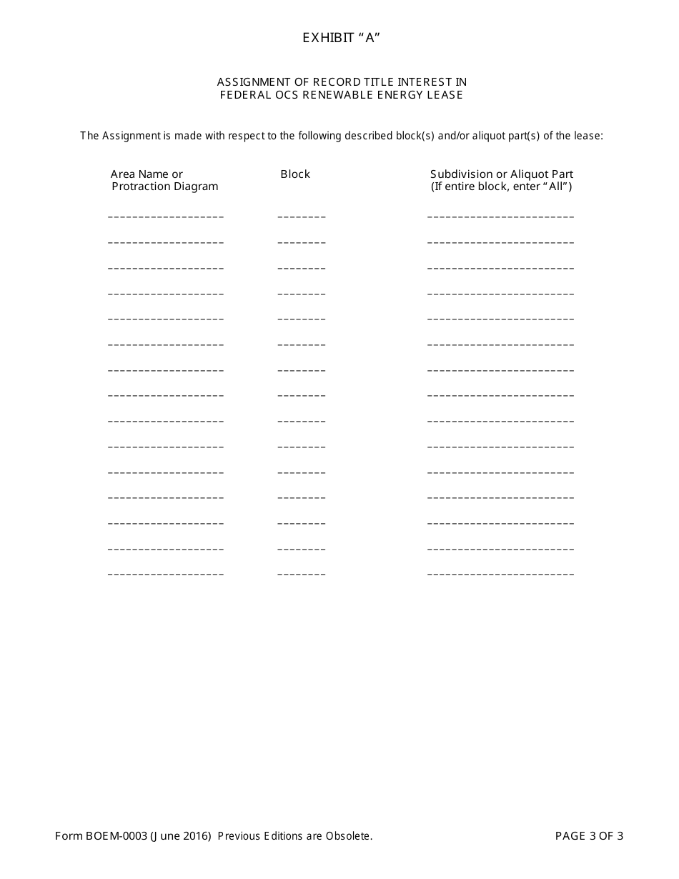 Form BOEM-0003 Outer Continental Shelf (Ocs) Renewable Energy Assignment of Interest in Lease, Page 3