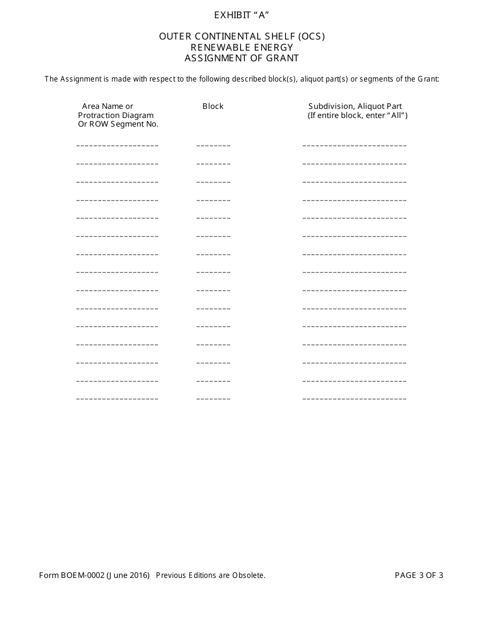 Form BOEM-0002 Outer Continental Shelf (Ocs) Renewable Energy Assignment of Grant, Page 3