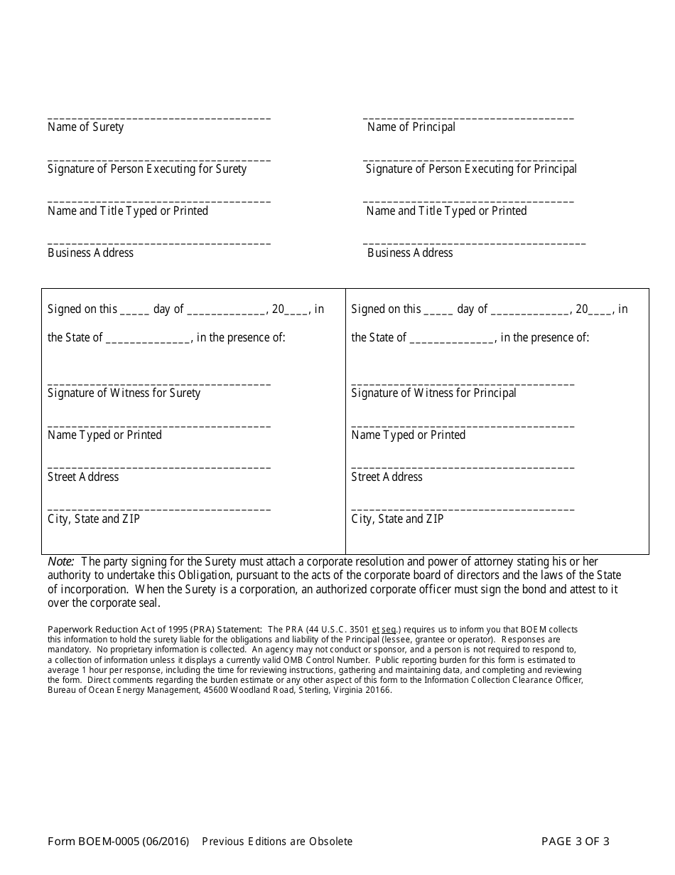 Form BOEM-0005 Outer Continental Shelf (Ocs) Renewable Energy Lessees, Grantees, and Operators Bond, Page 3