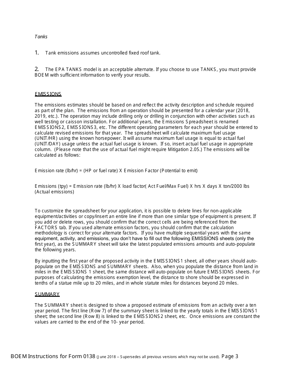 Instructions for Form BOEM-0138 Gulf of Mexico Air Emissions Calculations for Eps, Page 3