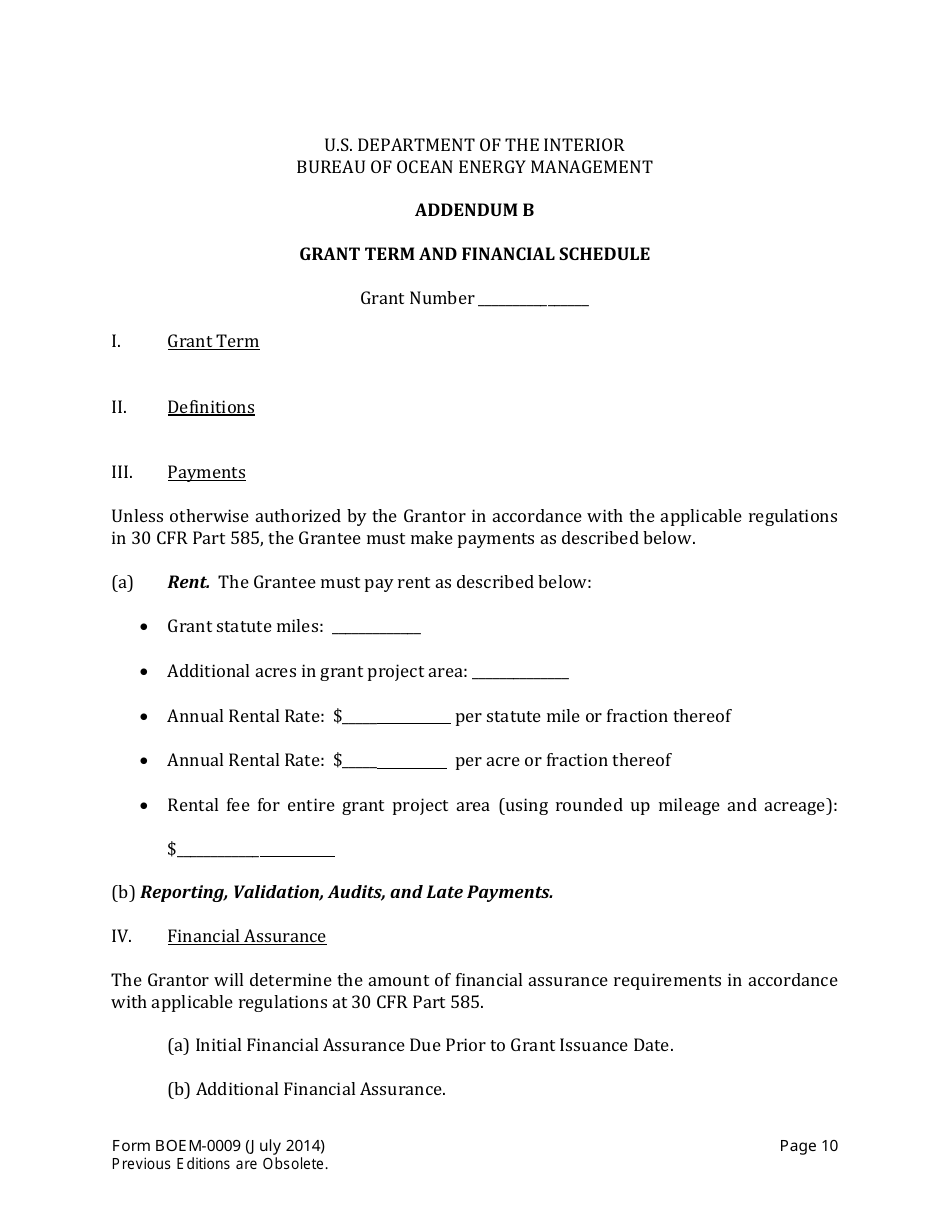 Form BOEM-0009 Right-Of-Way Grant of Submerged Lands on the Outer Continental Shelf to Support Renewable Energy Development, Page 10