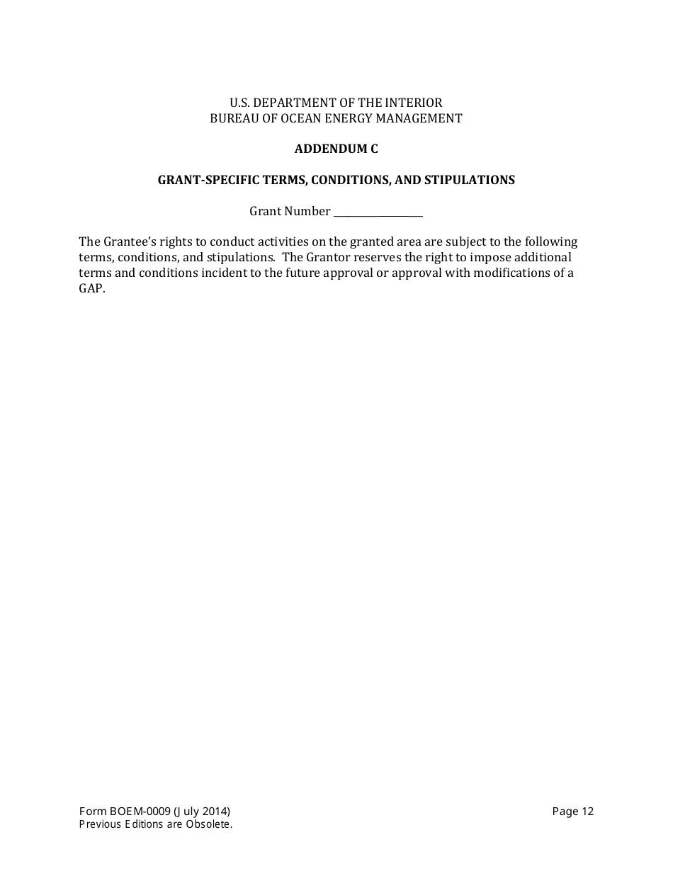 Form BOEM-0009 Right-Of-Way Grant of Submerged Lands on the Outer Continental Shelf to Support Renewable Energy Development, Page 12