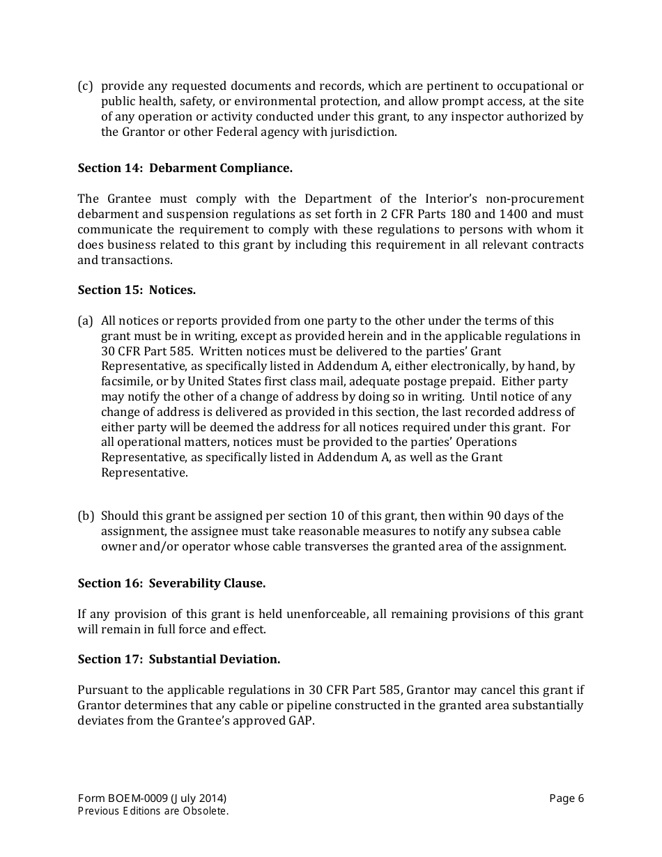 Form BOEM-0009 Right-Of-Way Grant of Submerged Lands on the Outer Continental Shelf to Support Renewable Energy Development, Page 6