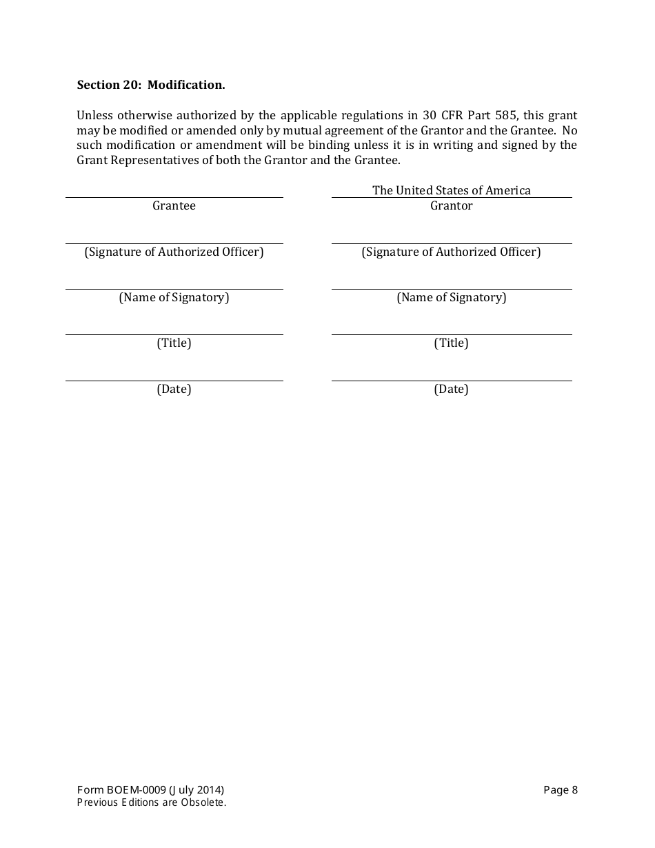 Form BOEM-0009 Right-Of-Way Grant of Submerged Lands on the Outer Continental Shelf to Support Renewable Energy Development, Page 8