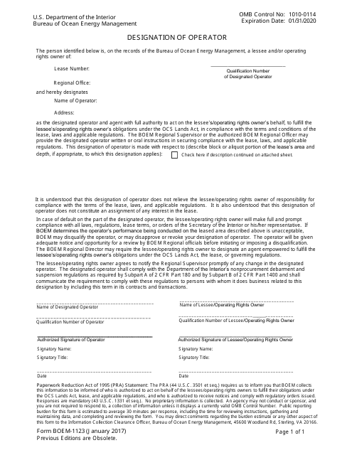 Form BOEM-1123  Printable Pdf