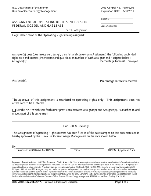 Form BOEM-0151  Printable Pdf