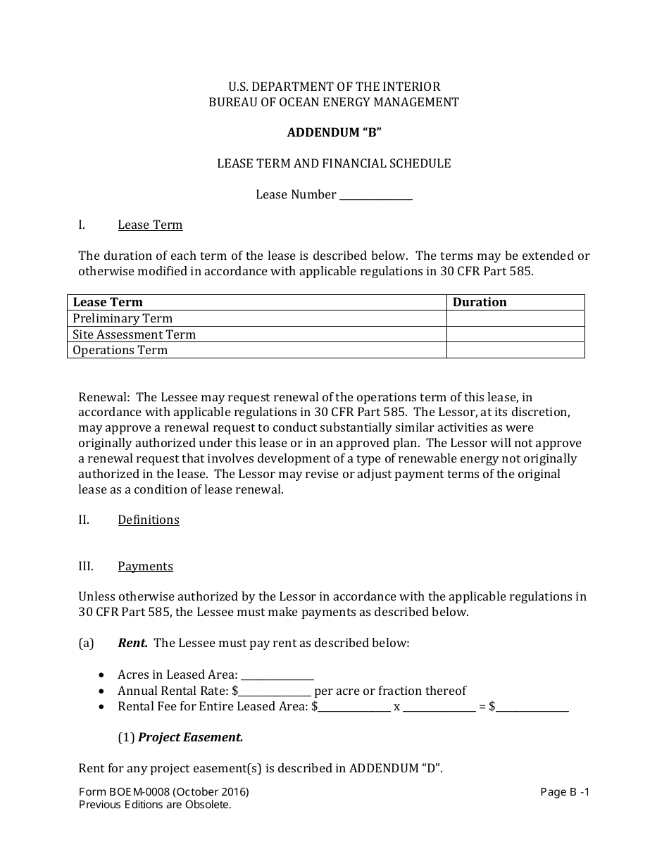 Form BOEM-0008 Commercial Lease of Submerged Lands for Renewable Energy Development on the Outer Continental Shelf, Page 10