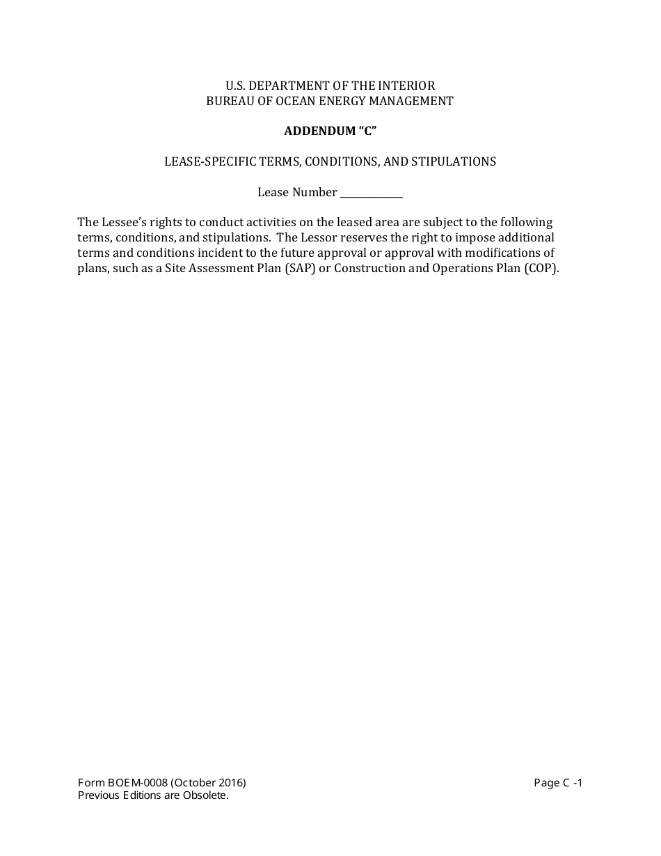 Form BOEM-0008 Commercial Lease of Submerged Lands for Renewable Energy Development on the Outer Continental Shelf, Page 13