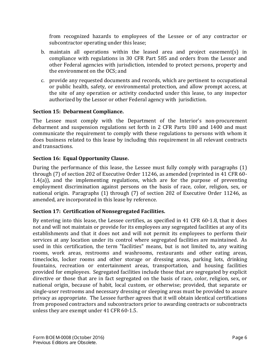 Form BOEM-0008 Commercial Lease of Submerged Lands for Renewable Energy Development on the Outer Continental Shelf, Page 6