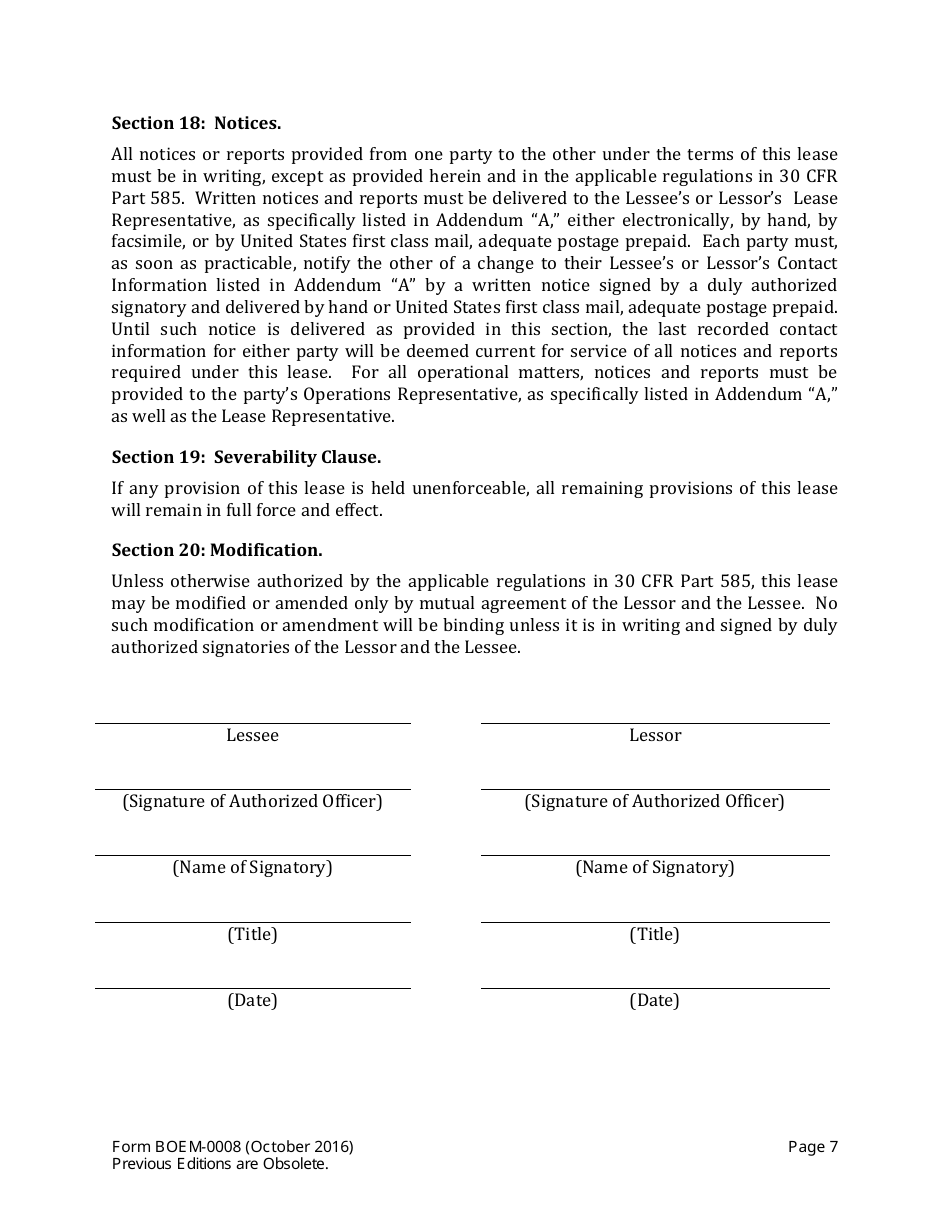 Form BOEM-0008 Commercial Lease of Submerged Lands for Renewable Energy Development on the Outer Continental Shelf, Page 7