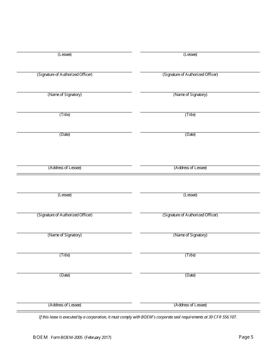 Form BOEM-2005 Oil and Gas Lease of Submerged Lands Under the Outer Continental Shelf Lands Act, Page 5