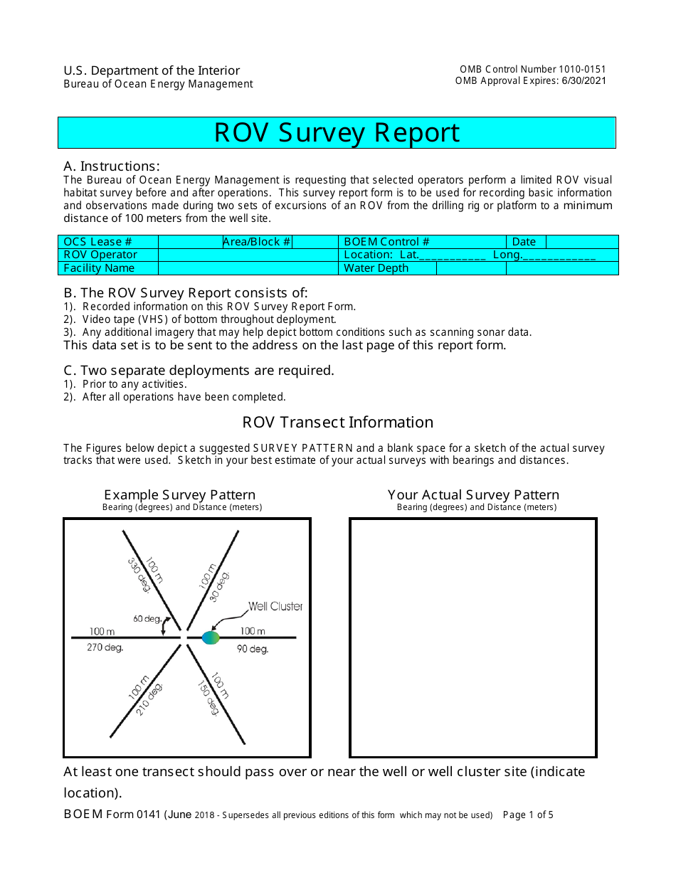 Form BOEM-0141 Rov Survey Report, Page 1