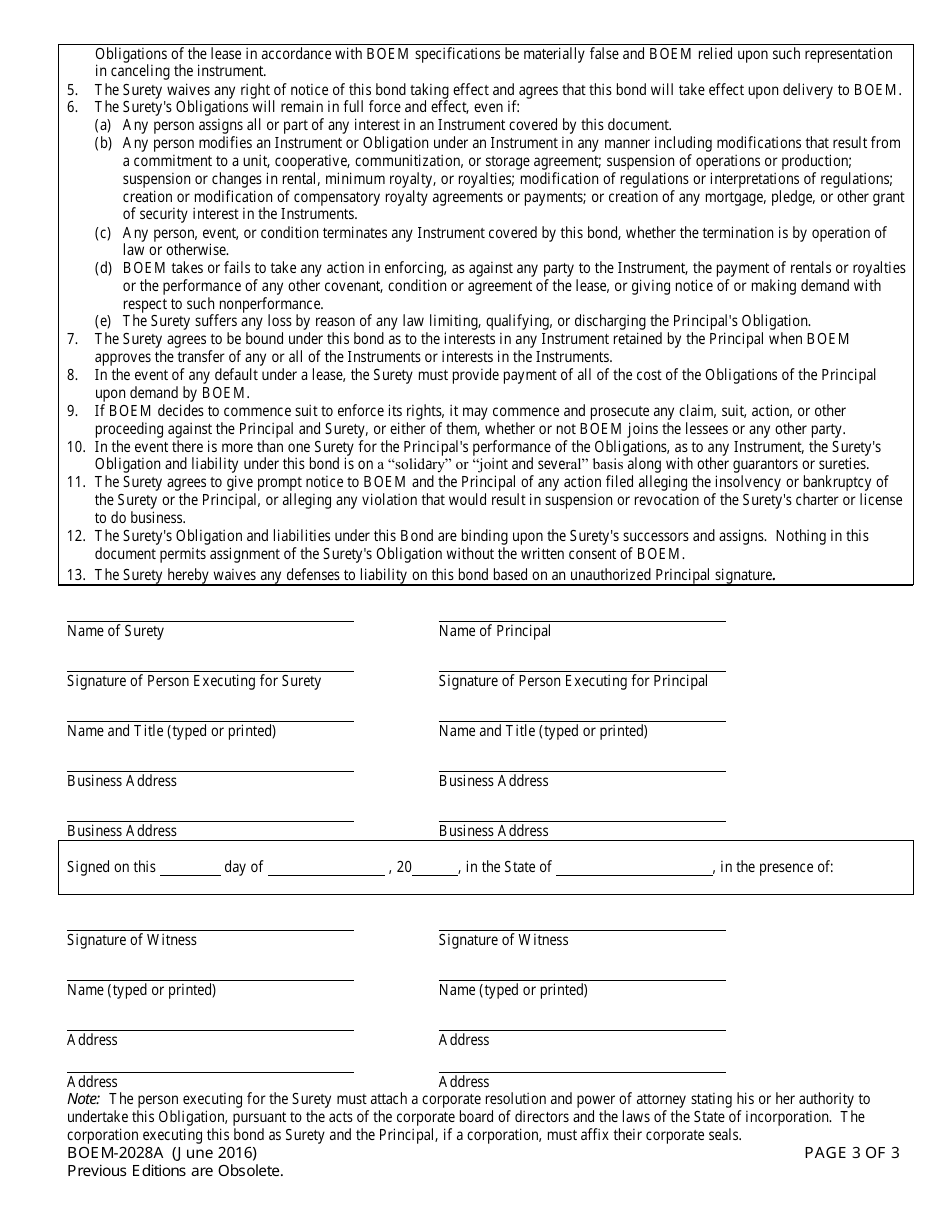 Form BOEM-2028A Outer Continental Shelf (Ocs) Mineral Lessees or Operators Supplemental Bond, Page 3