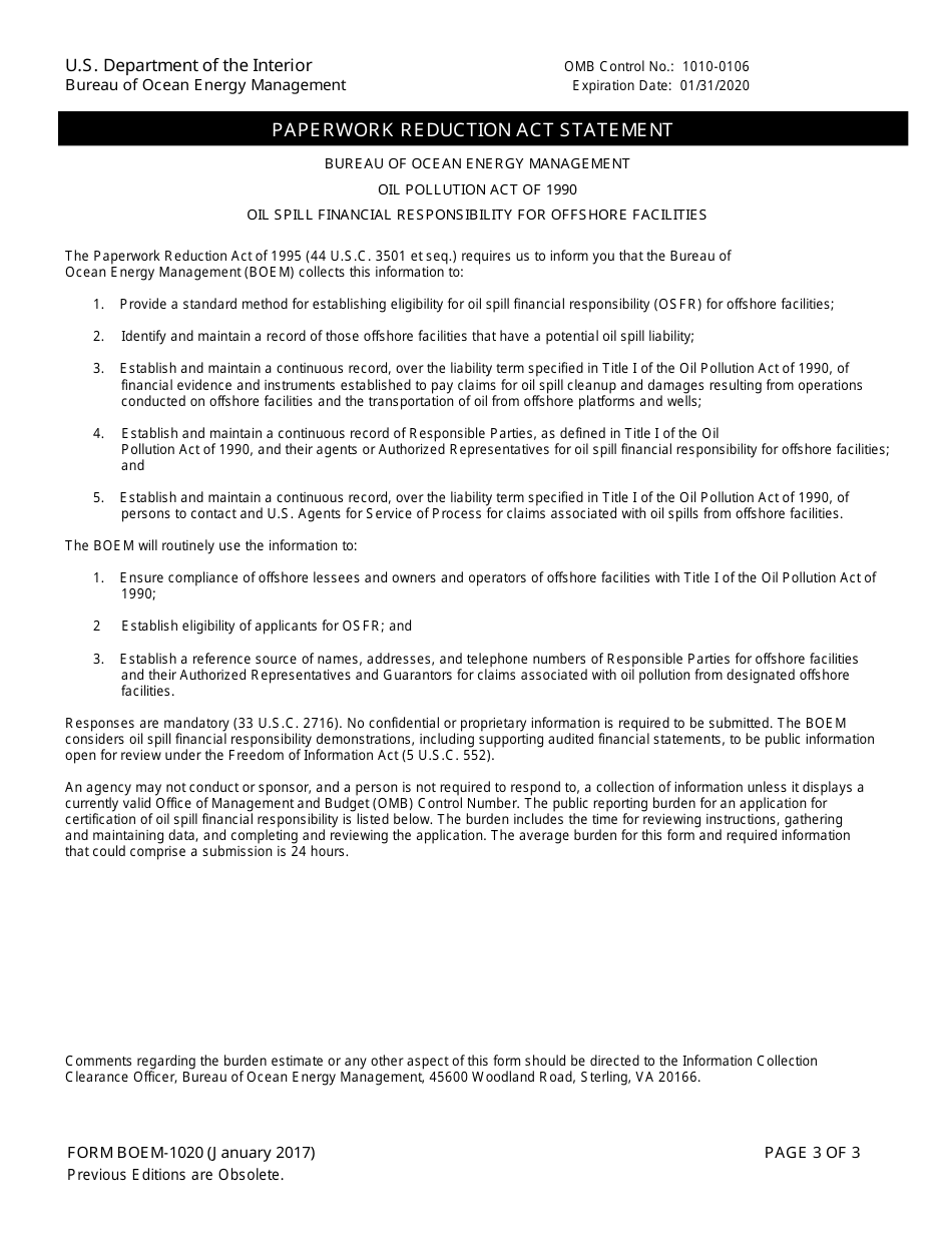 Form BOEM-1020 Surety Bond, Page 3