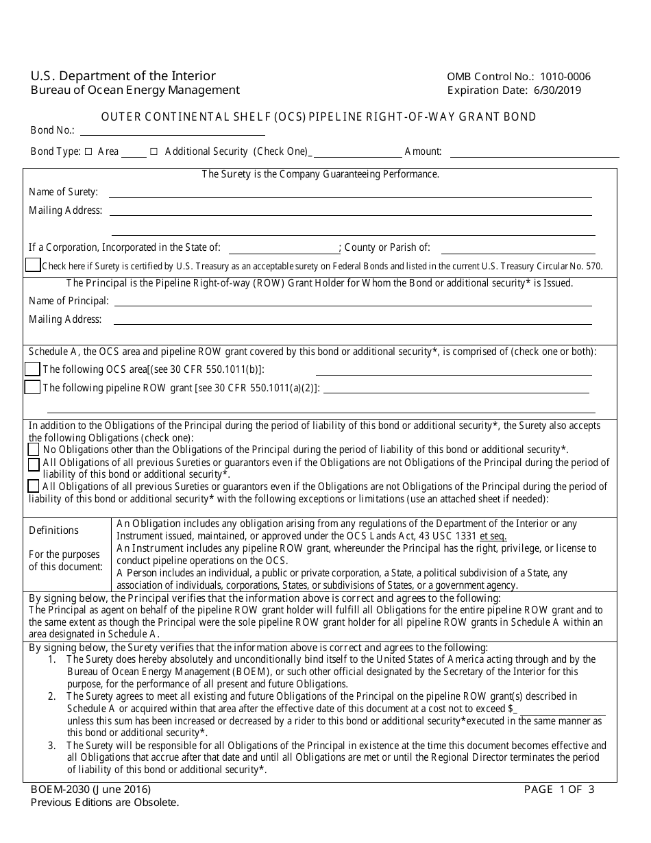 Form BOEM-2030 Download Fillable PDF or Fill Online Outer Continental ...