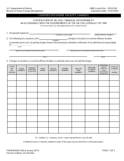 Form BOEM-1022  Printable Pdf