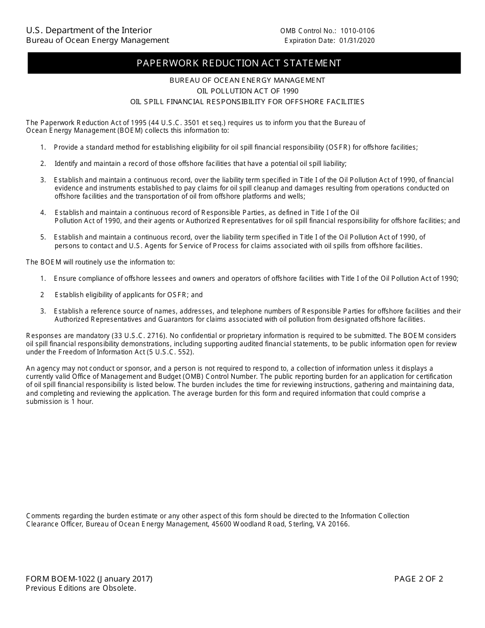 Form BOEM-1022 Covered Offshore Facility Changes, Page 2